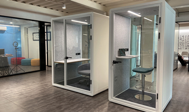 Glawall building company showroom office meeting pods
